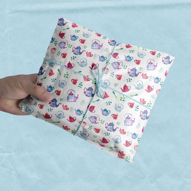 Papier Mousseline Merveilleuse Théière Monde Merveilleux Motif Aquar (Créateur téléchargé)