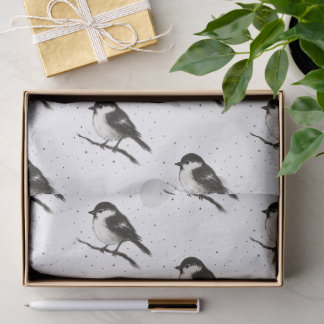 Papier Mousseline Mésange dans la neige – Oiseau d'hiver minimaliste