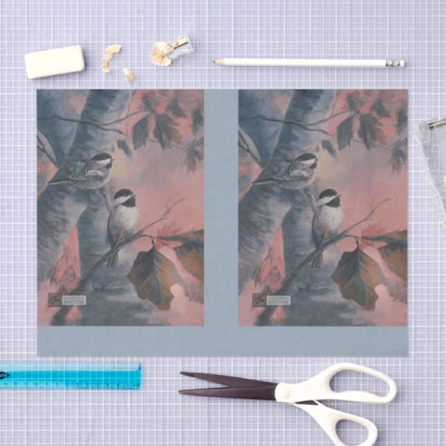 Papier Mousseline Mésanges peintes DBL (Artisanat)