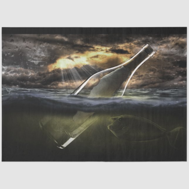 Papier Mousseline Message dans une bouteille Ocean 20-x30 Découpage (Recto)