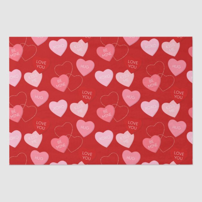 Papier Mousseline Messages de bonbons rose rouge mignon Valentines J (Recto)