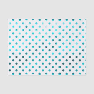 Papier Mousseline Métallique turquoise, point de polka, blanc,