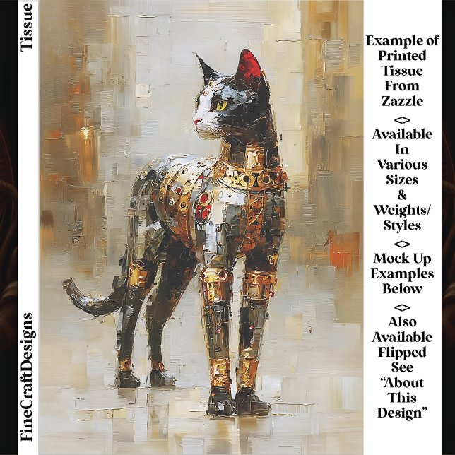 Papier Mousseline Mettalic Steampunk Cat Portrait EM5L Decoupage (Créateur téléchargé)