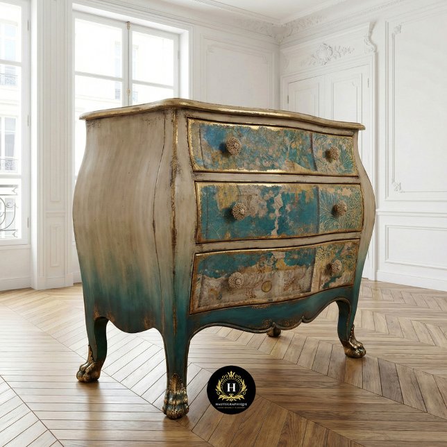 Papier Mousseline Meuble découpage floral bleu texture rustique (Créateur téléchargé)