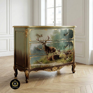 Papier Mousseline Meubles Décorés au Cerf Vintage