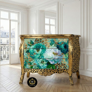 Papier Mousseline Meubles Découpage au Motif Floral Turquoise de Léo