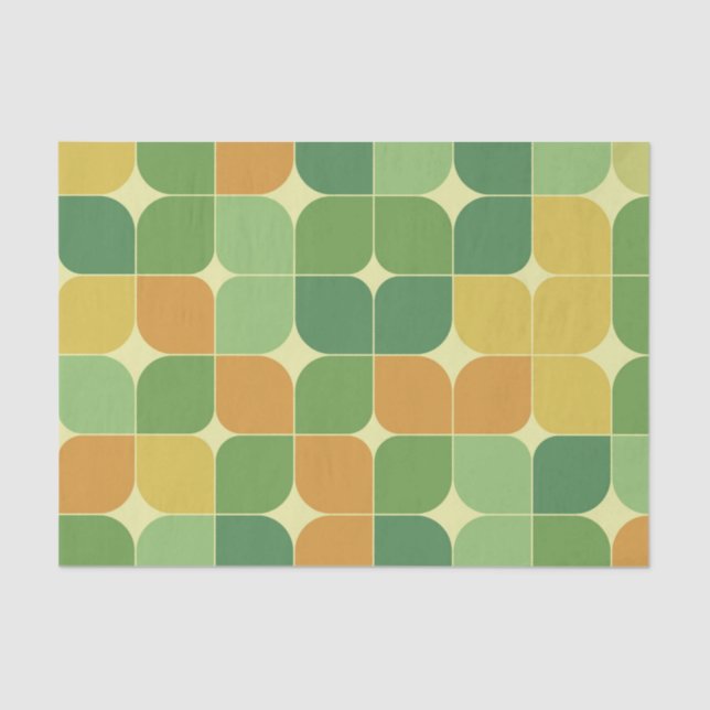 Papier Mousseline Mi-siècle abstrait motif vert orange (Recto)