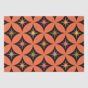 Papier Mousseline Mi-siècle étoiles atomiques sur les cercles orange