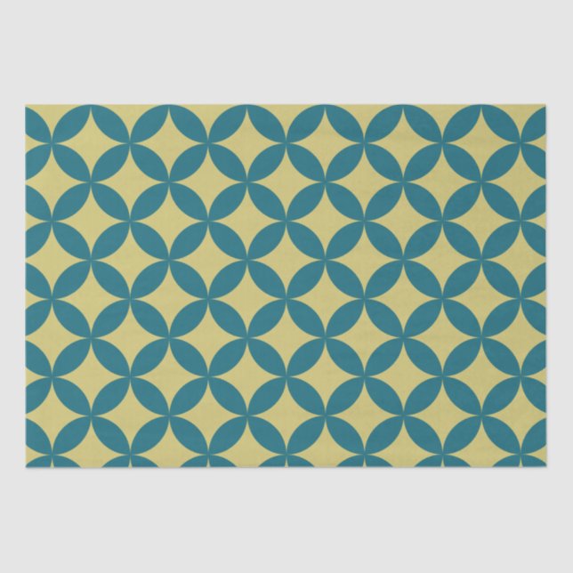 Papier Mousseline Mi-siècle Mod Géométrique Rétro Moderne Bleu Vert (Recto)