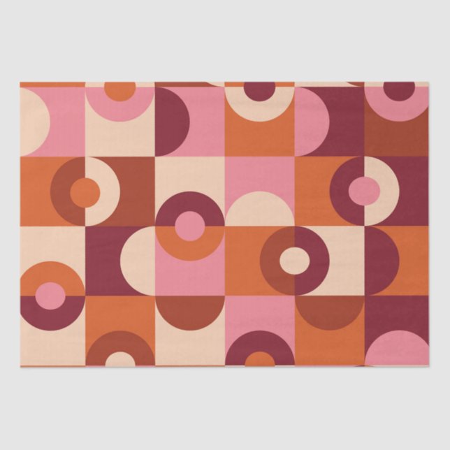 Papier Mousseline Mi-siècle moderne demi-cercles rose orange (Recto)