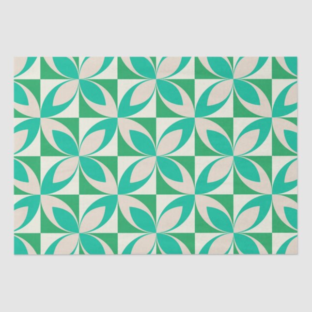 Papier Mousseline Mi-siècle moderne géométrique Mint Green Motif (Recto)