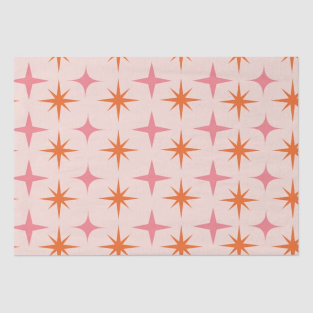 Papier Mousseline Mi-Siècle Rétro Starburs Motif rose orange (Recto)