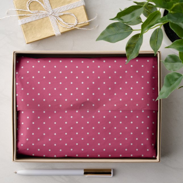 Papier Mousseline Micro pois blanc - Rouge framboise (Cadeau)
