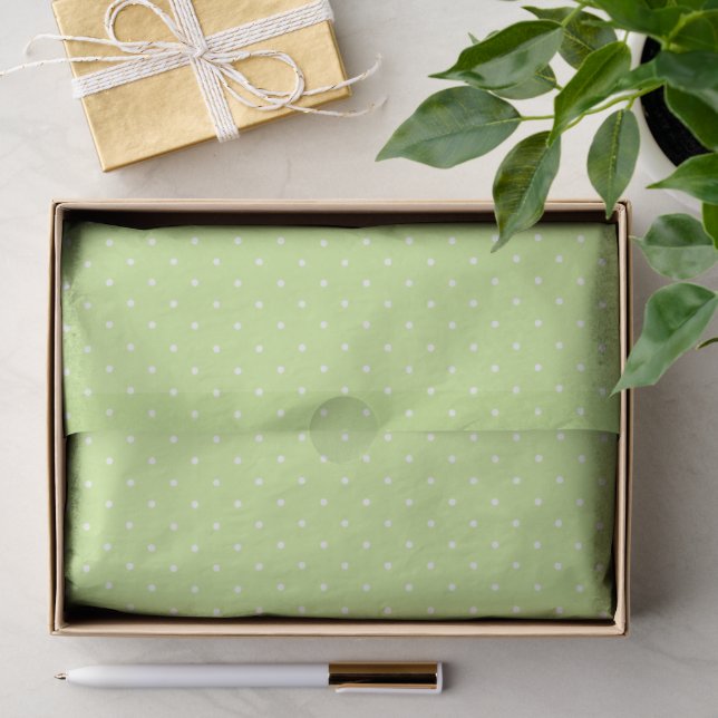 Papier Mousseline Micro pois blanc - Vert printemps (Cadeau)