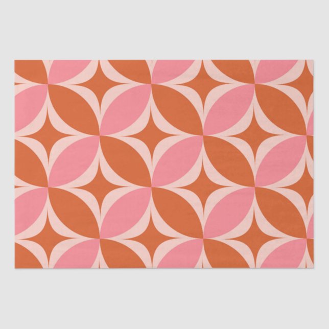 Papier Mousseline Mid Century Circle Starburts rose et orange (Recto)