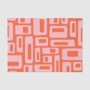 Papier Mousseline Mid Century Moderne Abstrait Orange & Motif rose