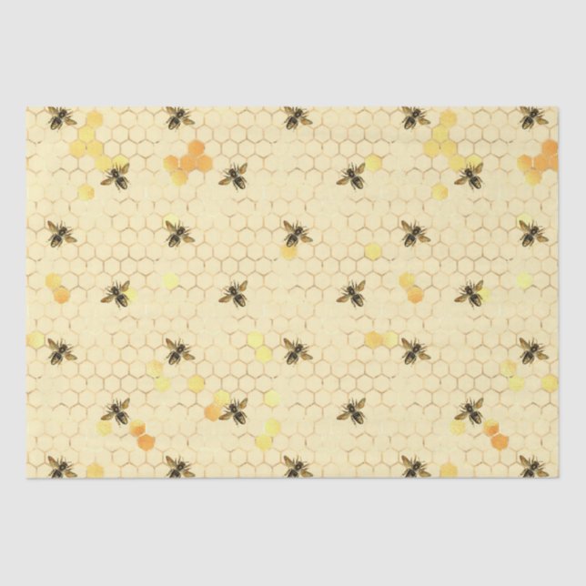 Papier Mousseline Miel abeilles et Motif Honeycomb (Recto)