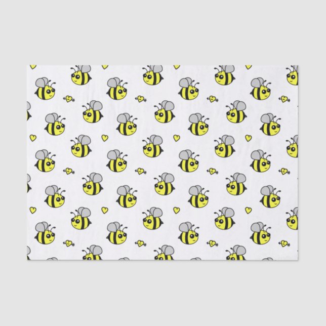 Papier Mousseline Mignon gaffez le blanc de motif d'abeille (Recto)