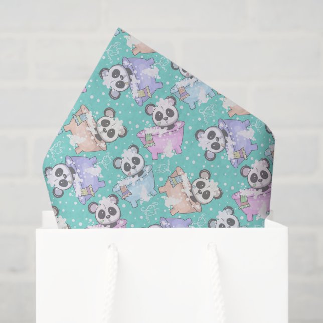 Papier Mousseline mignon panda ours unisex carrelé motif (Sac cadeau)