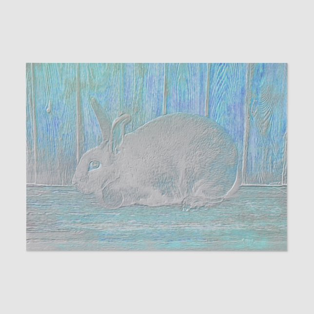Papier Mousseline Mignon Pâques Blanc Bleu Canard Vert Lapin (Recto)