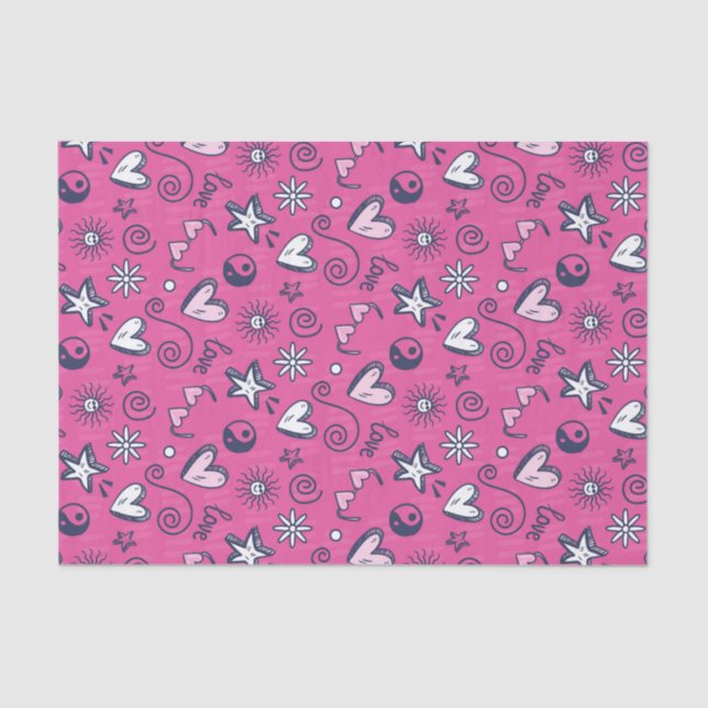 Papier Mousseline Mignonne Ado Love Doodle Motif Saint Valentin (Recto)