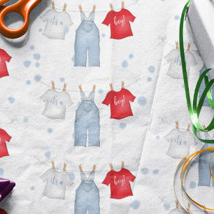 Papier Mousseline Mignonne C'est un Garçon Clothesline Denim Blue