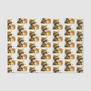 Papier Mousseline Mignonne fille en costume d'abeille avec miel