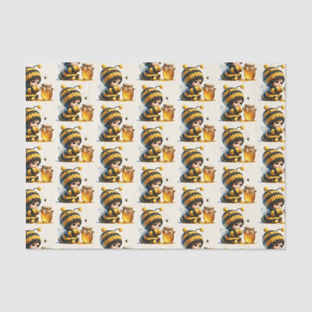 Papier Mousseline Mignonne fille en costume d'abeille avec miel (Recto)