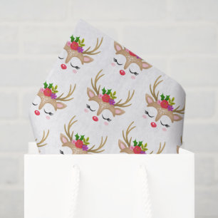 Papier Mousseline Mignonne fille visage renne de Noël