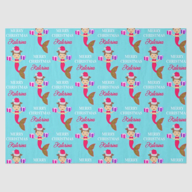 Papier Mousseline Mignonne Noël Sirène fille Santa Chapeau en mer (Recto)