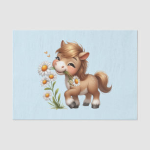 Papier Mousseline Mignonne Pony Mange Manger Des Marguerites