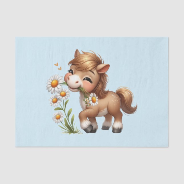 Papier Mousseline Mignonne Pony Mange Manger Des Marguerites (Recto)