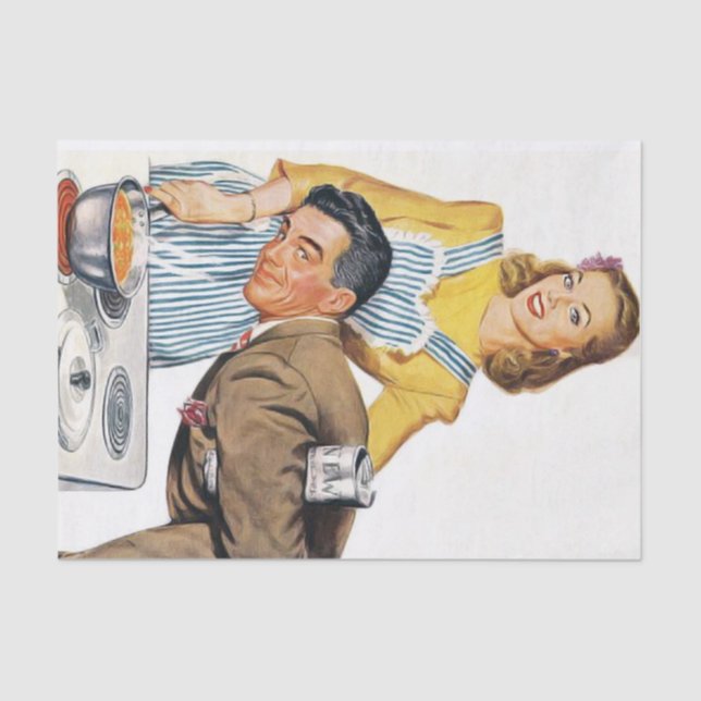 Papier Mousseline mignonne retro cuisine vintage dame découpage (Recto)