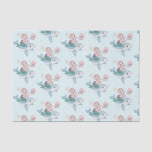 Papier Mousseline Mignonne sirène chevauchant un dauphin sous la mer