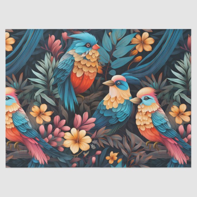 Papier Mousseline Mignonne Tropical Floral Jungle Birds Découpage (Recto)