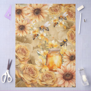 Papier Mousseline Mignons abeilles à miel et tournesols aquarelle su
