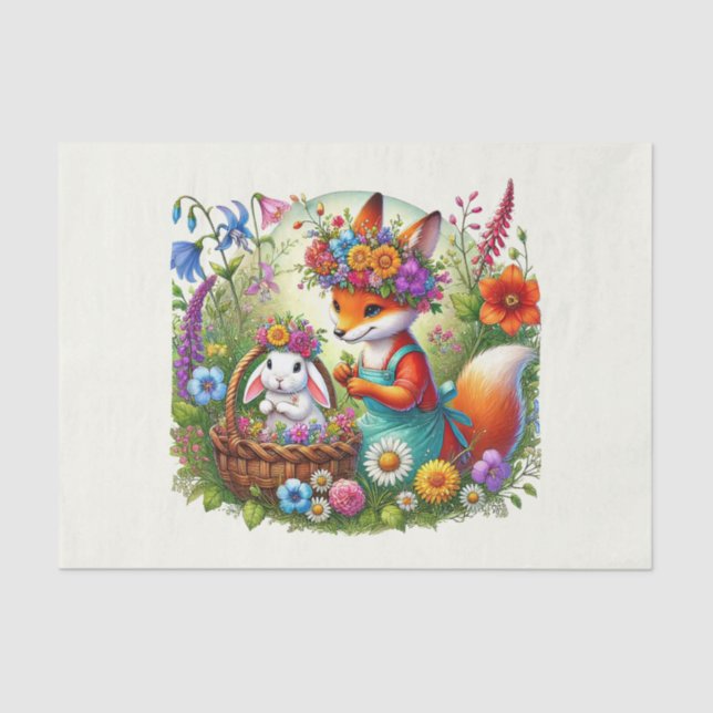 Papier Mousseline Mignons animaux de bois découpage renard lapin (Recto)