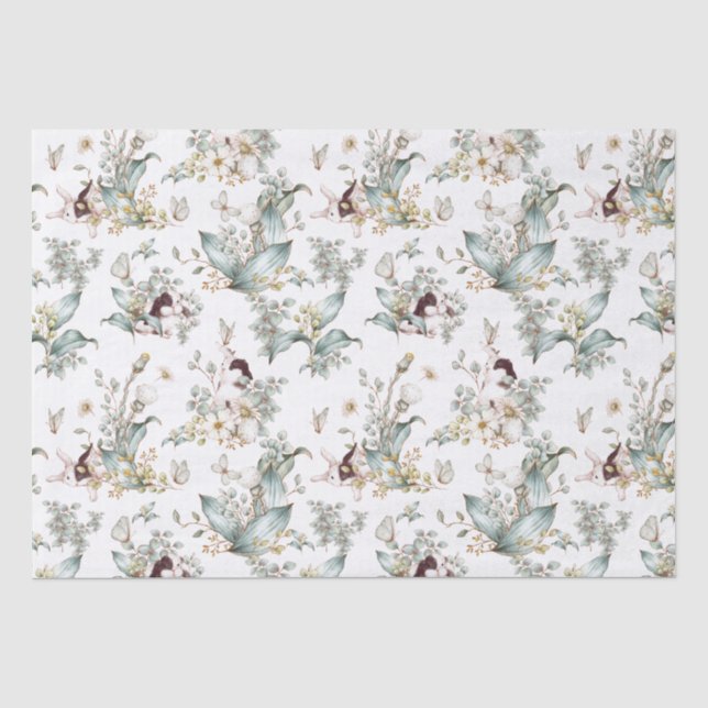 Papier Mousseline Mignons lapins vintage découpage floral (Recto)