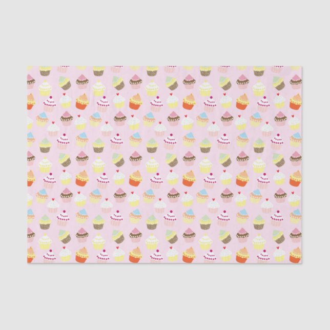 PAPIER MOUSSELINE MINI-GÂTEAUX MOTIF ROSE (Recto)