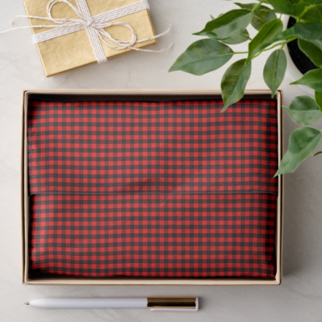 Papier Mousseline Mini Red and Black Buffalo Check Gingham Pattern (Cadeau)