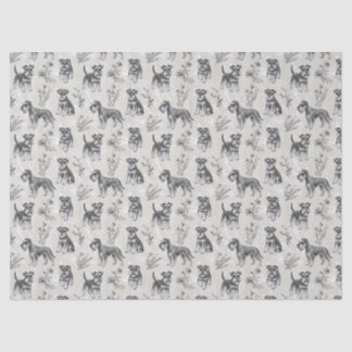 Papier Mousseline Miniature Schnauzer Sépia Toile de Jouy Vintage