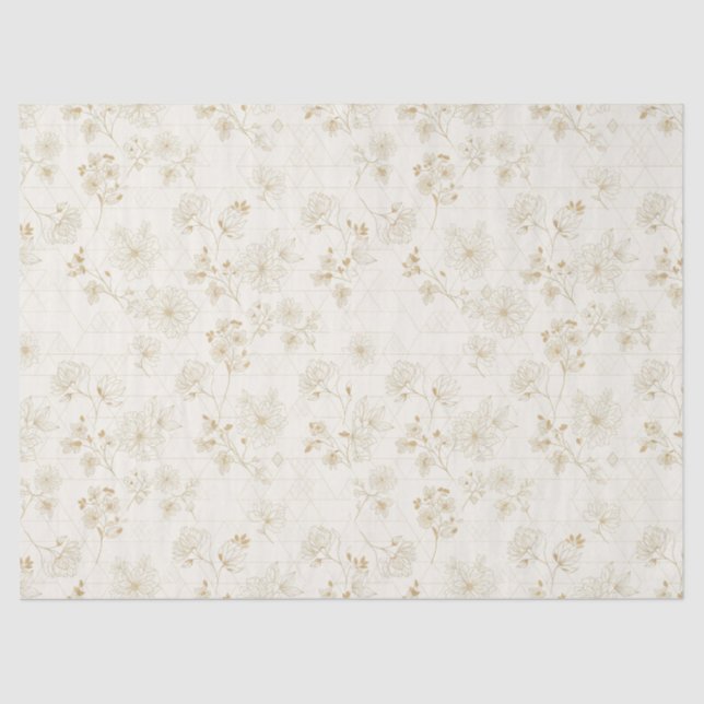 Papier Mousseline Minimal Botanical Line Art Pattern (2) (Recto)