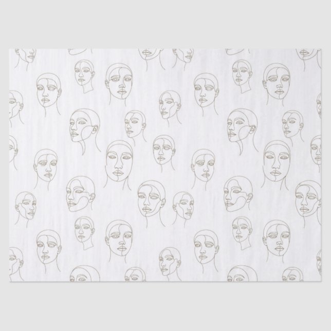 Papier Mousseline Minimal Female Face Line Pattern (3) (Recto)