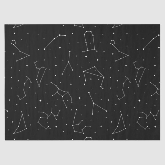 Papier Mousseline Minimalist Constellation Pattern in Black & White (Recto)