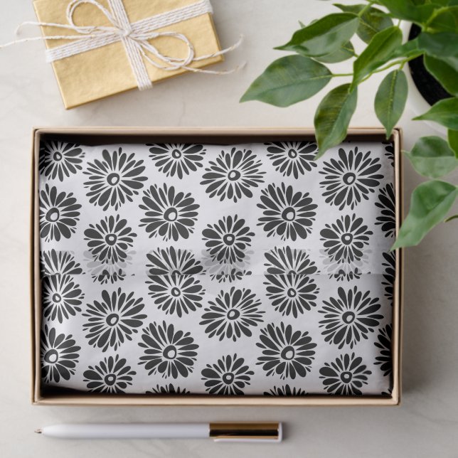Papier Mousseline Minimalist Groovy Black and White Daisy Flowers (Cadeau)