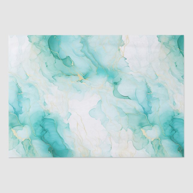 Papier Mousseline Mint Aqua Glam Elegant Marbre Or (Recto)