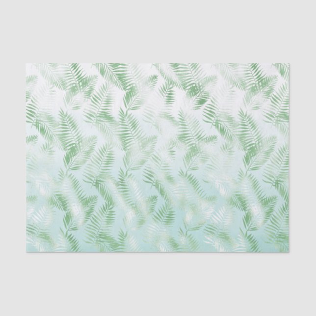 Papier Mousseline Mint Green Ombre Feuilles tropicaux (Recto)
