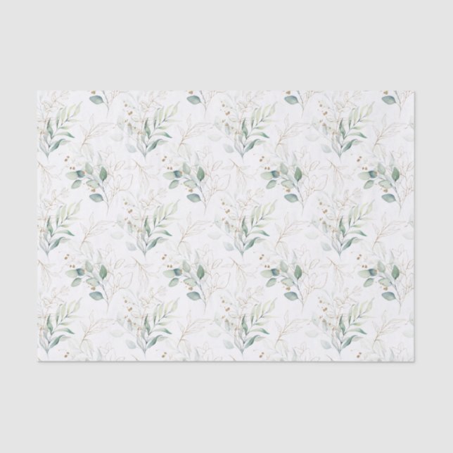 Papier Mousseline Mint Green Pastel Floral Greenery Motif (Recto)