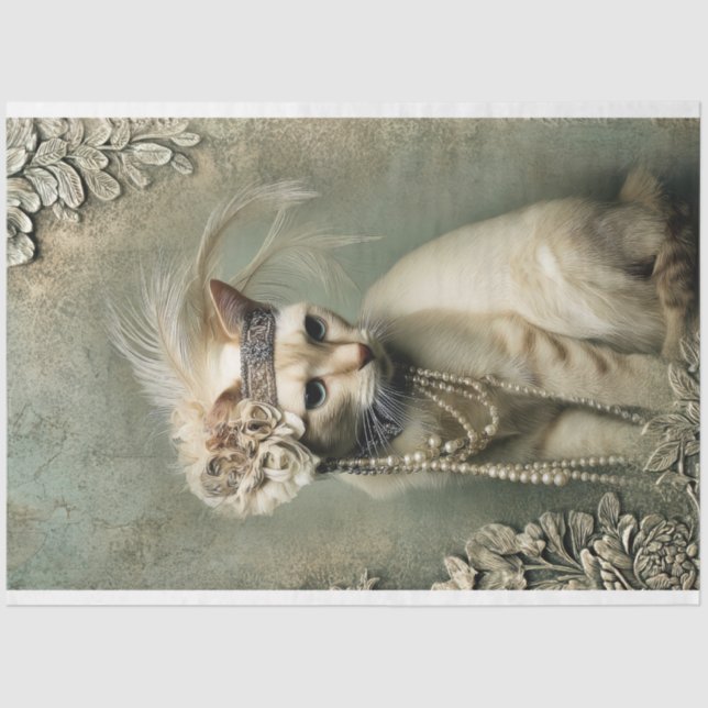 Papier Mousseline Mint Sage Allure Adorned Cat Roaring 20's  (Recto)