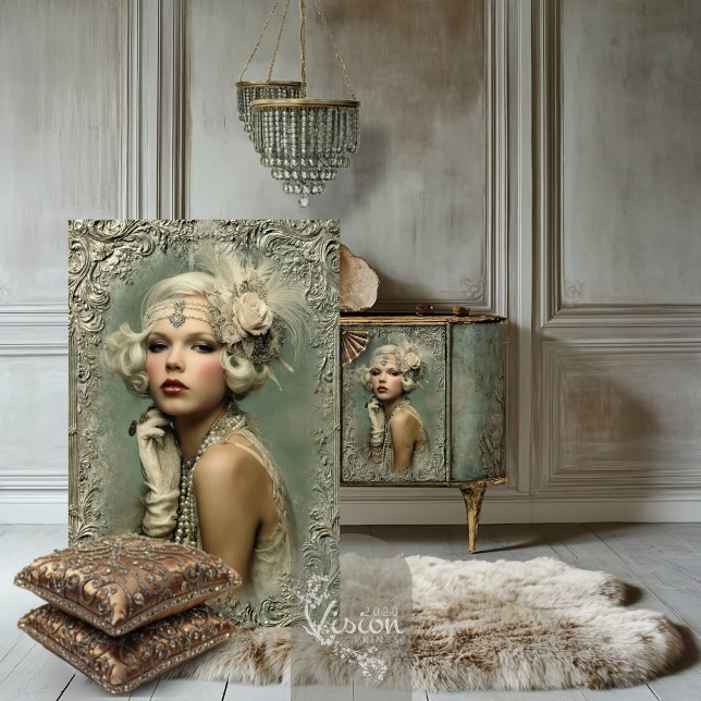 Papier Mousseline Mint Sage Allure, Gatsby Flapper Roaring 20's (Sage Mint Blonde Flapper Girl, Roaring 20's, Decoupage Tissue Paper)
